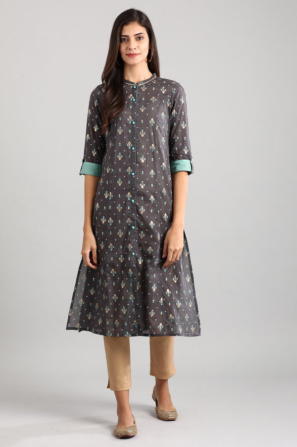Grey Band Collar kurta
