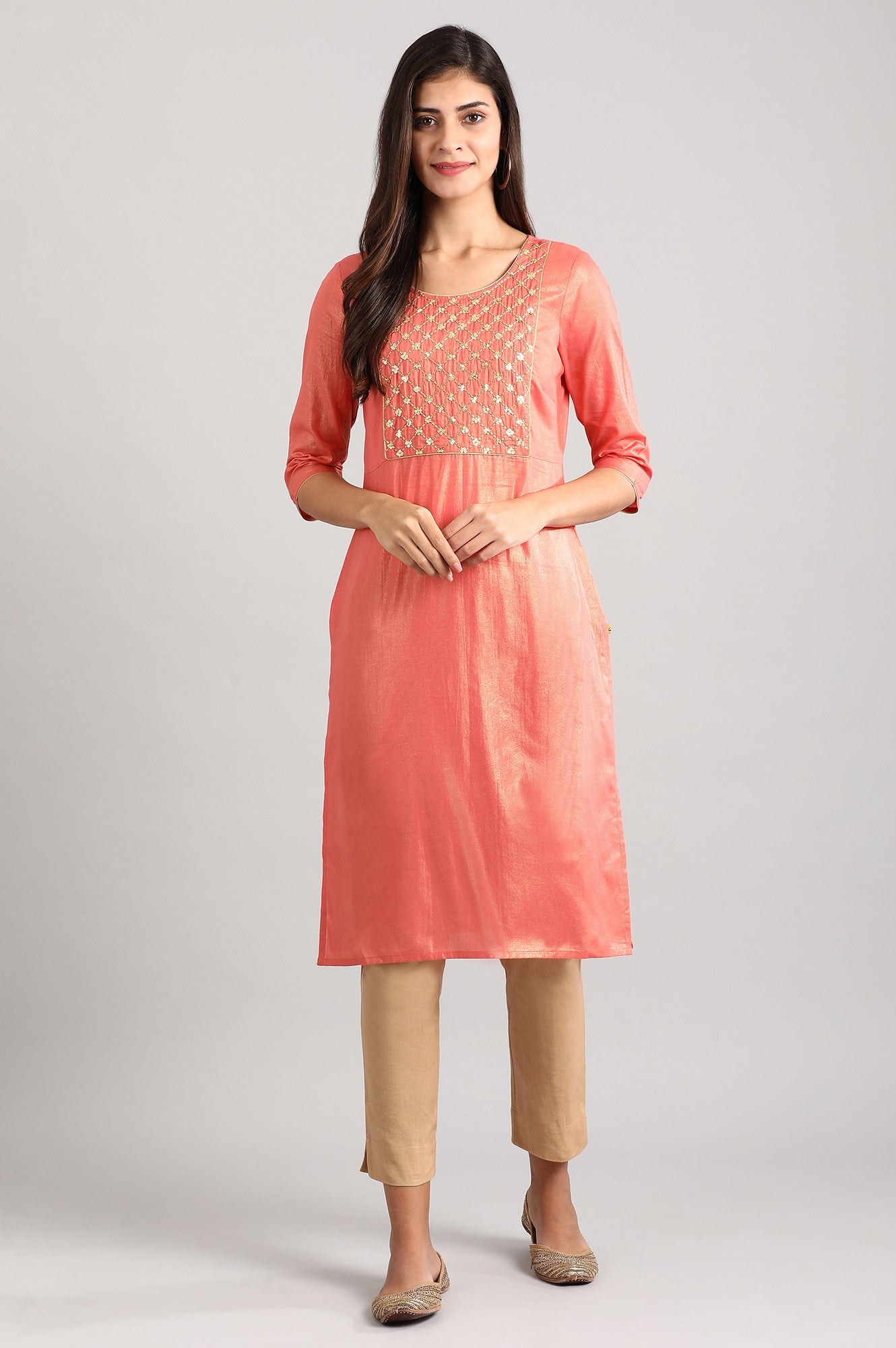 Pink Band Collar kurta