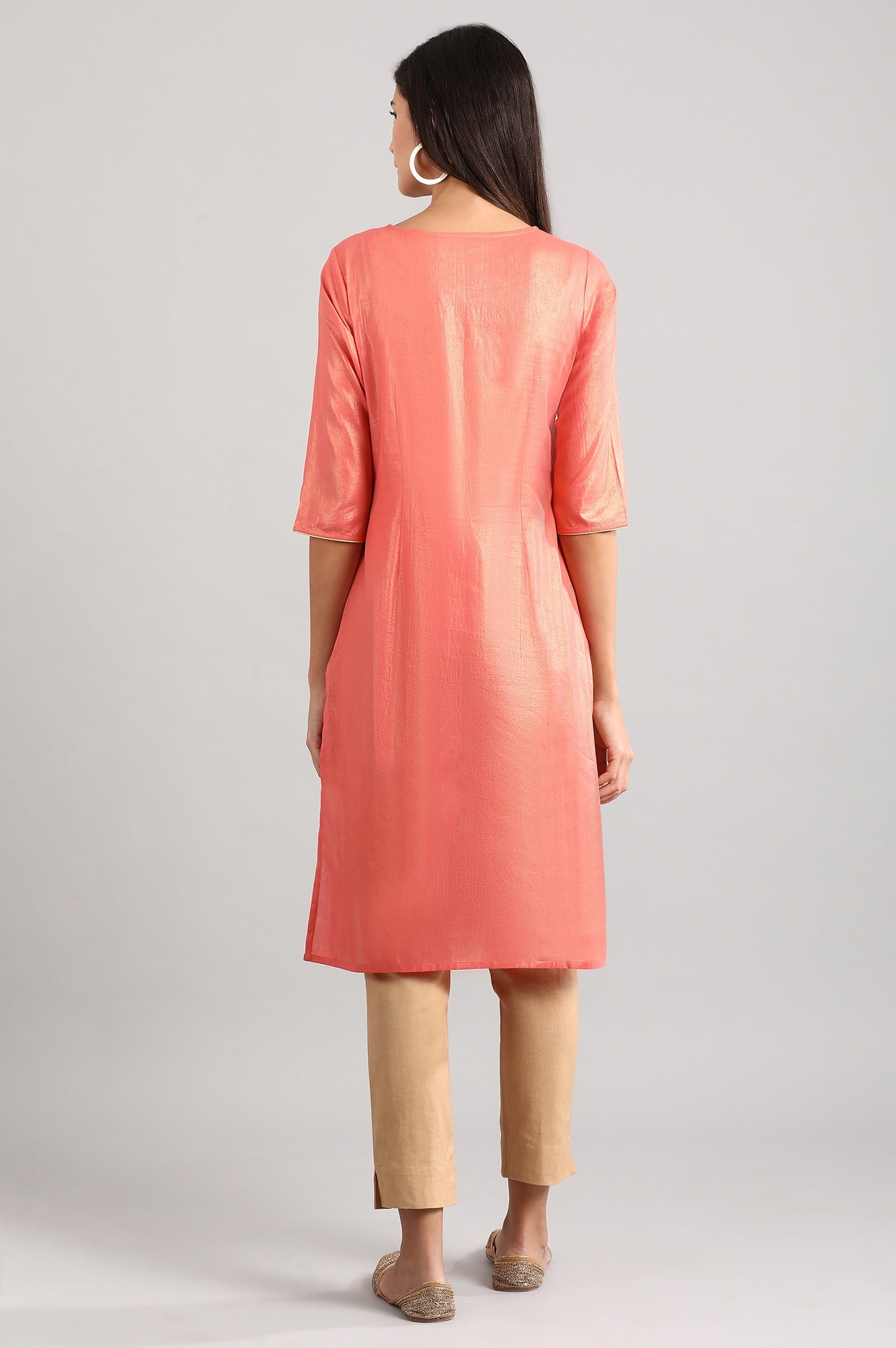 Pink Band Collar kurta