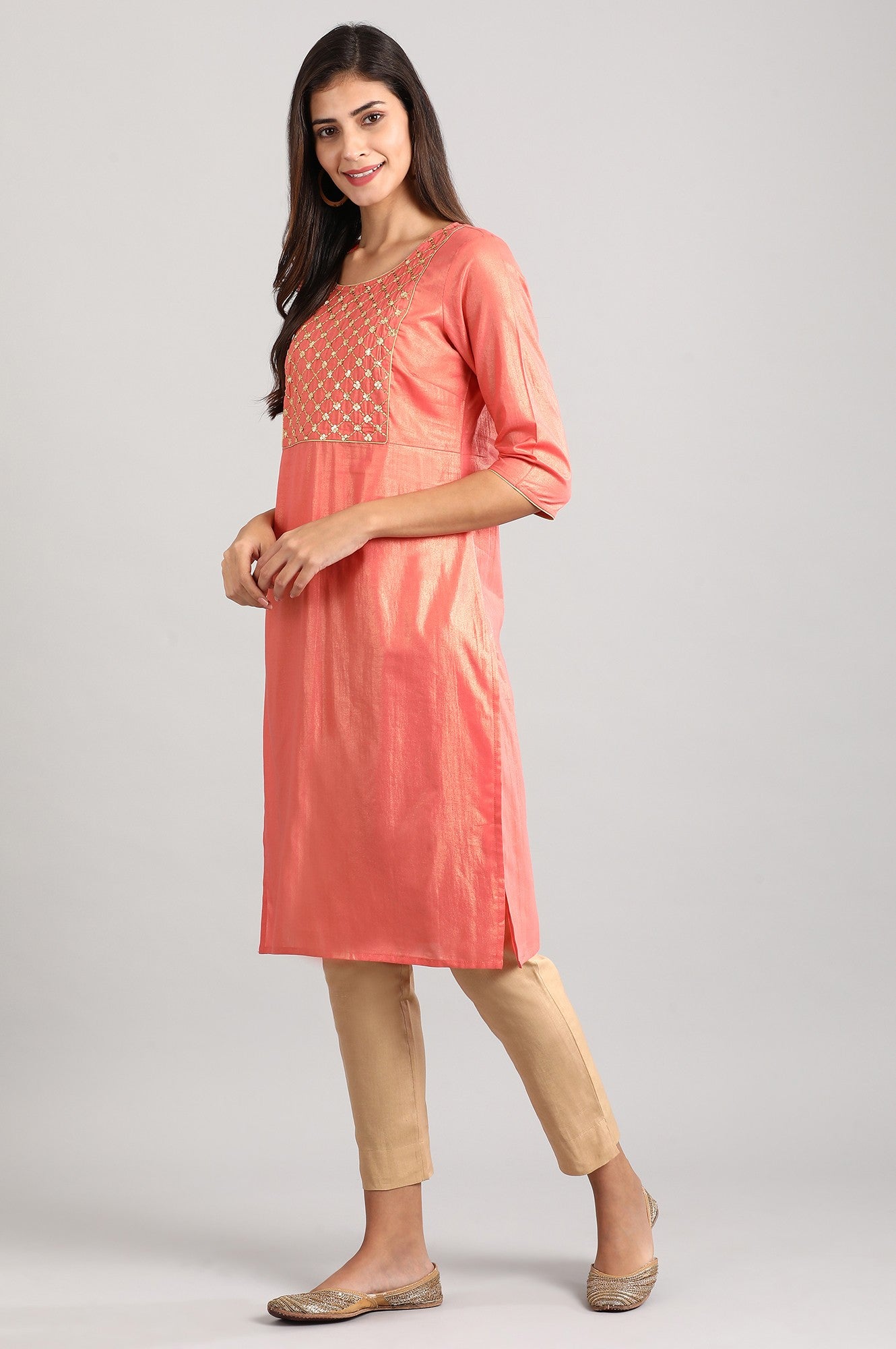 Pink Band Collar kurta