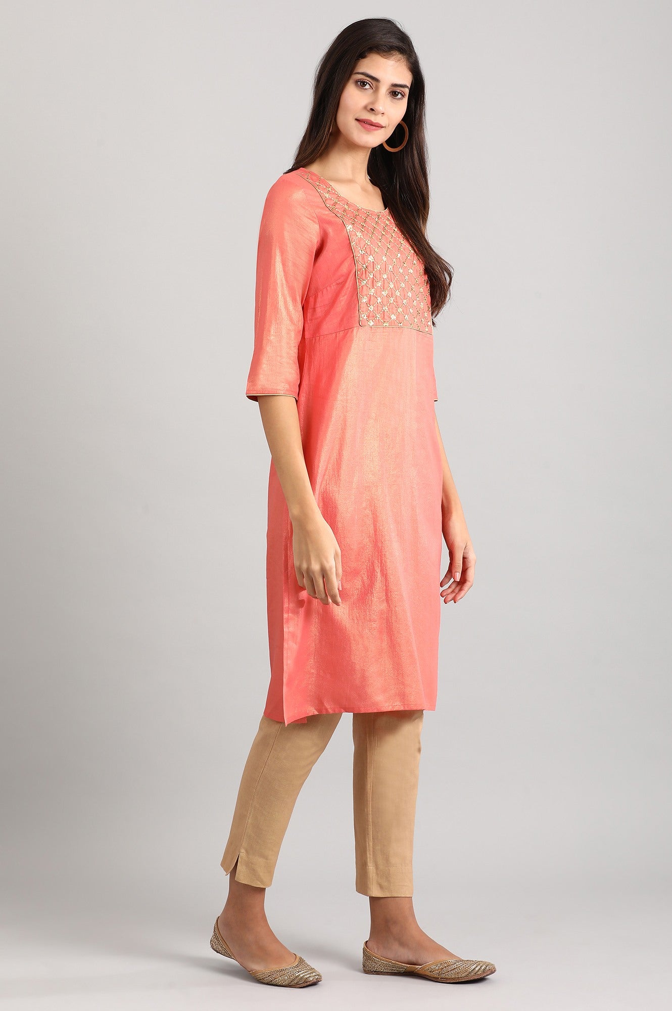 Pink Band Collar kurta