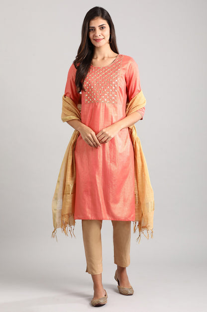 Pink Band Collar kurta