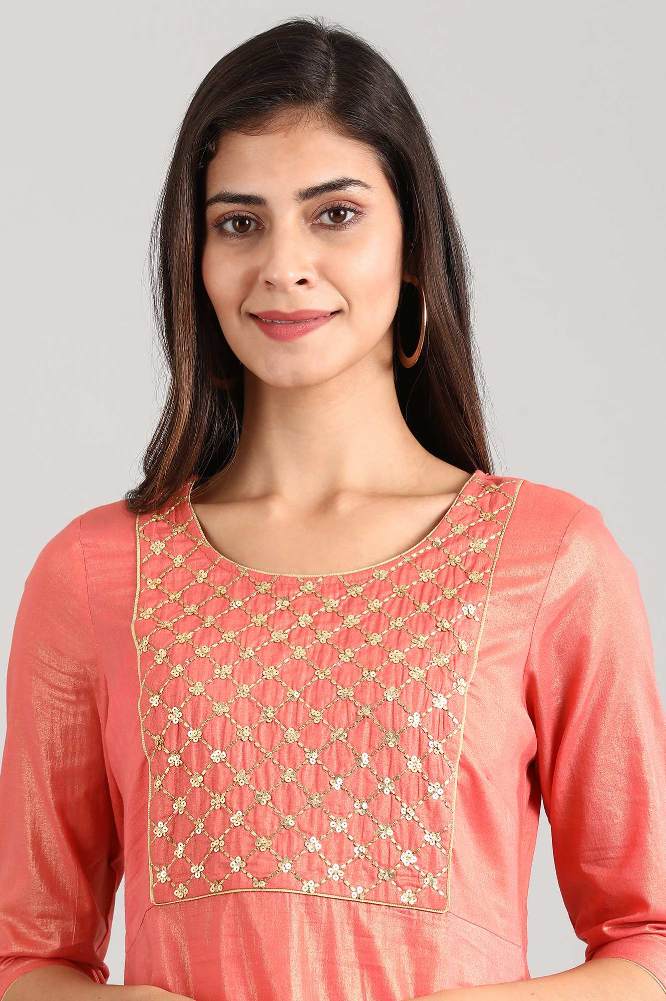 Pink Band Collar kurta