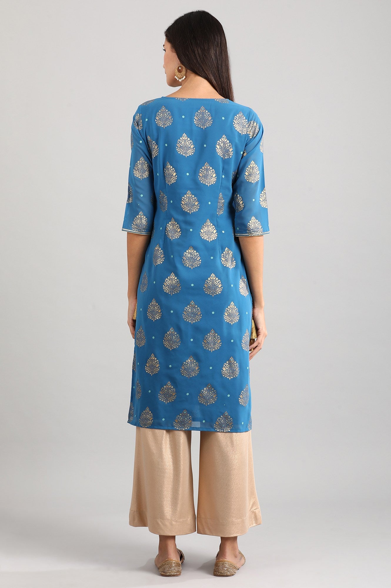 Blue Straight Round Neck kurta