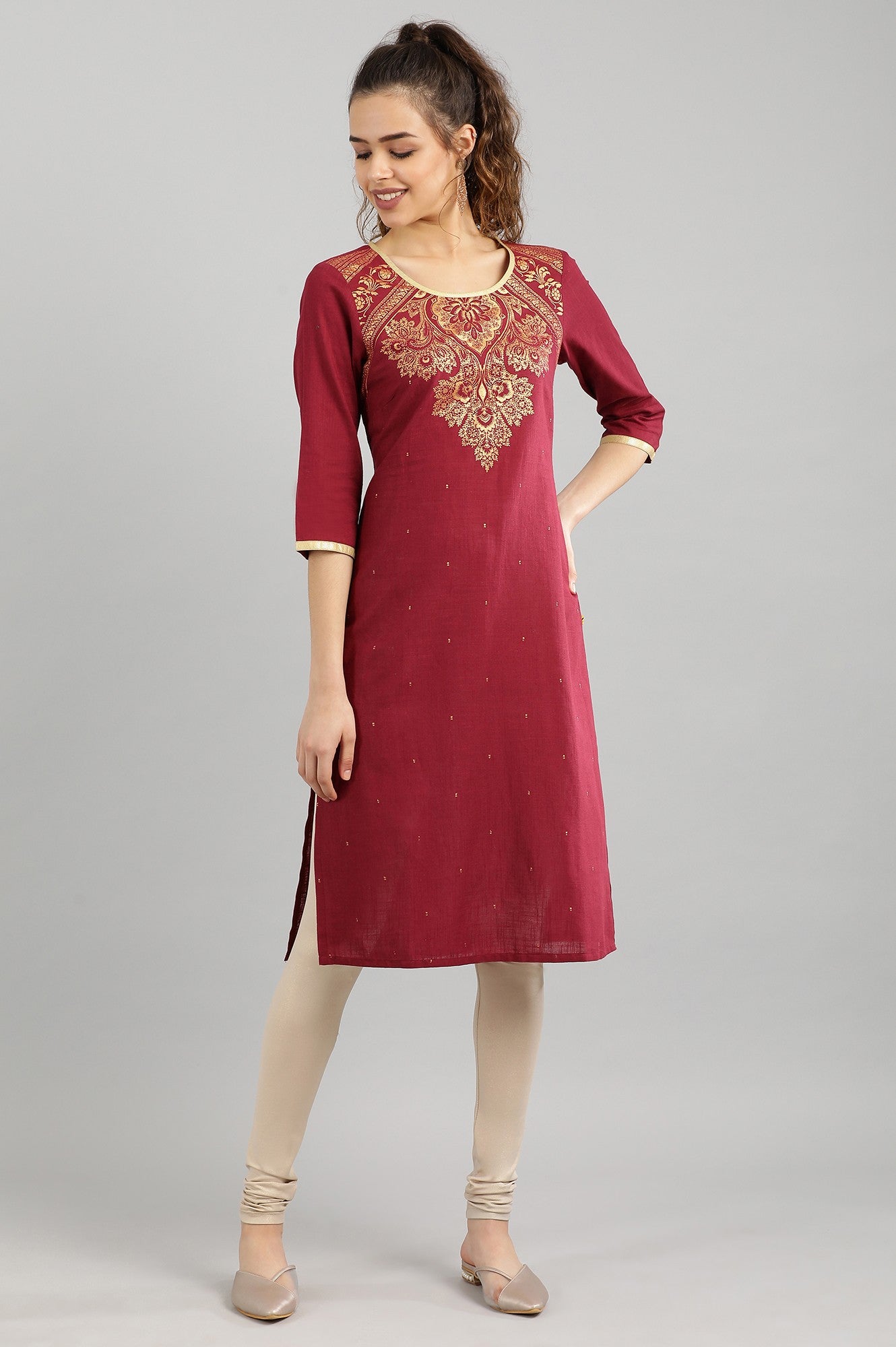 Maroon Straight kurta