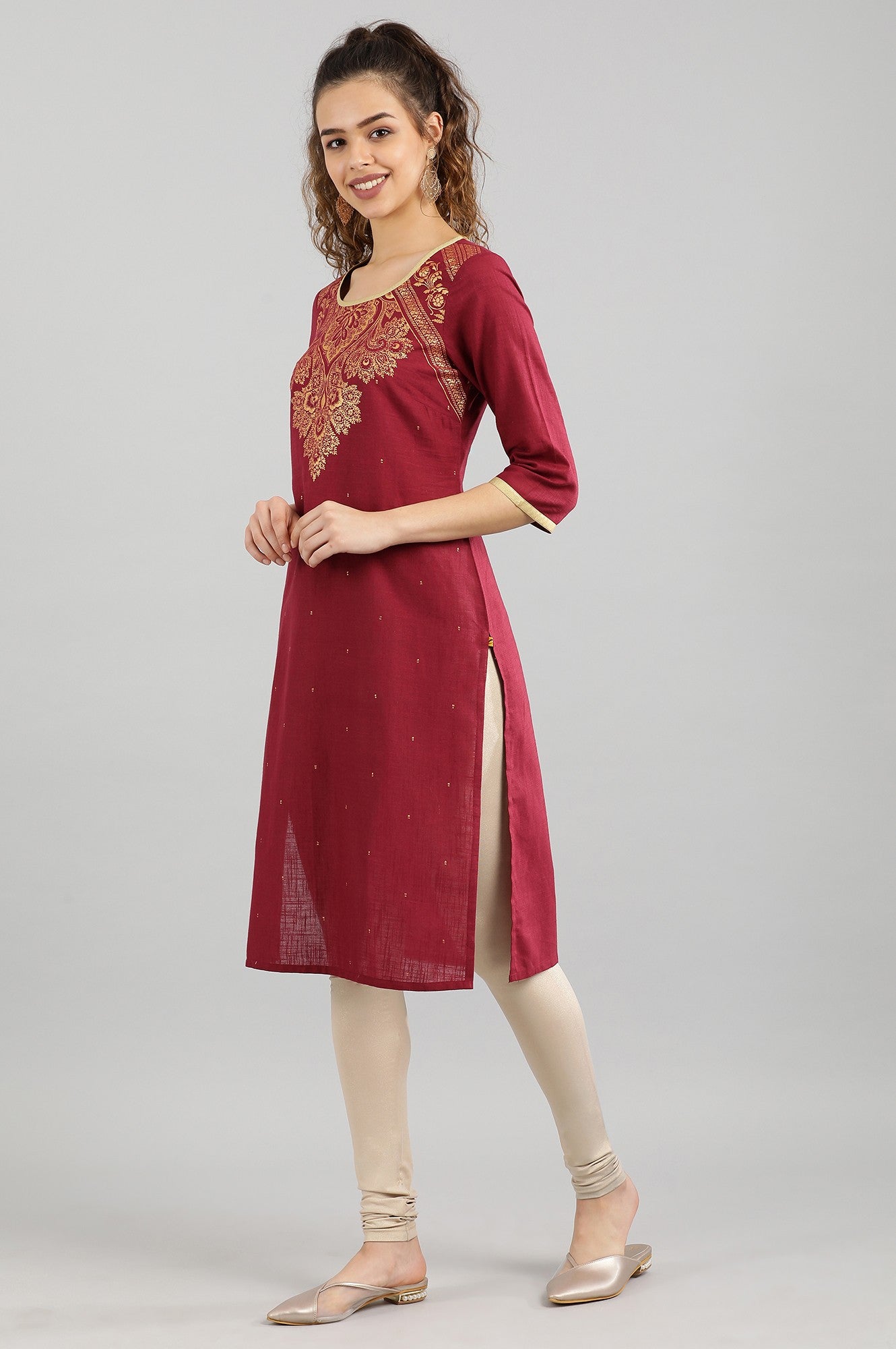 Maroon Straight kurta