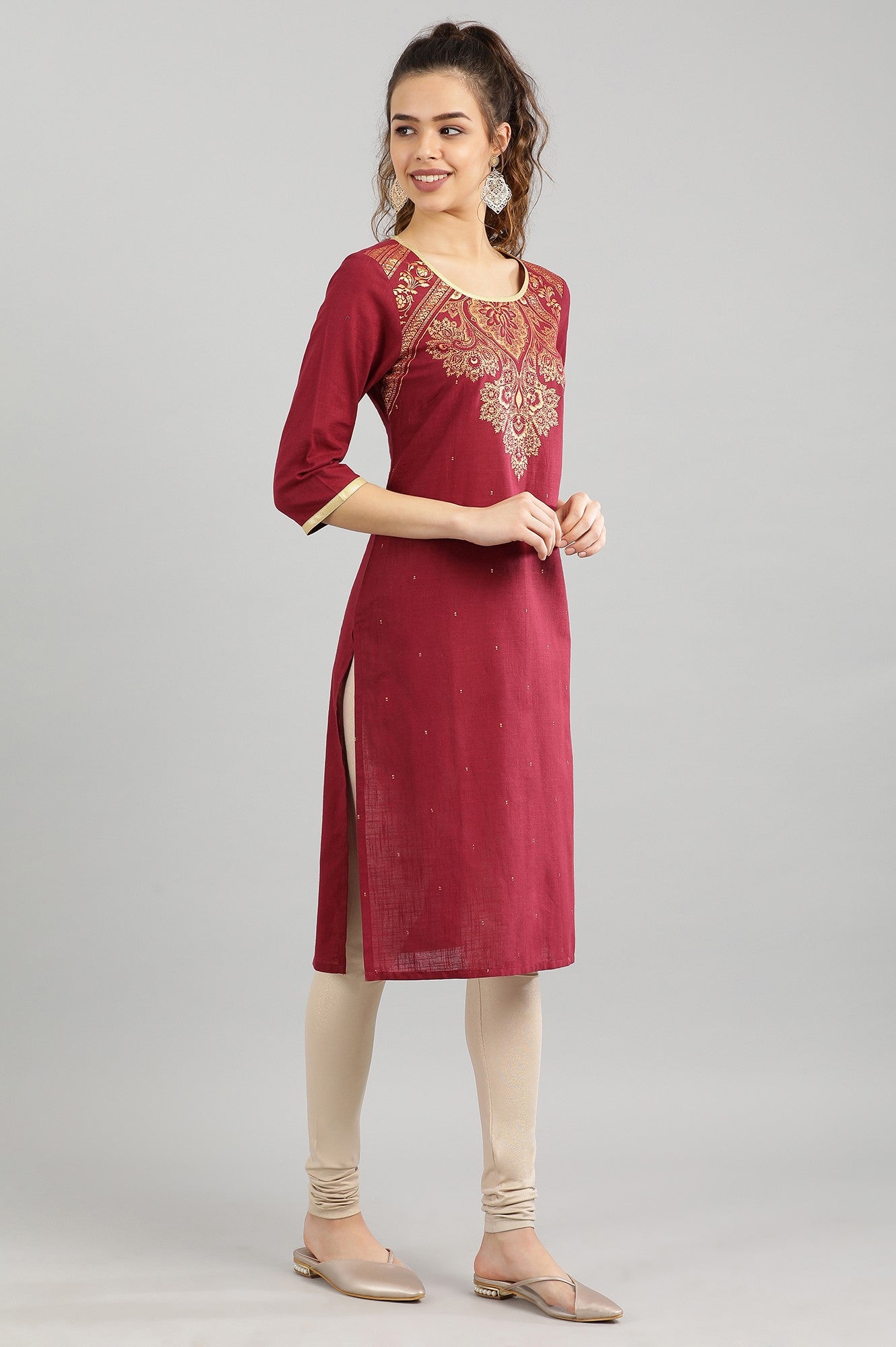 Maroon Straight kurta