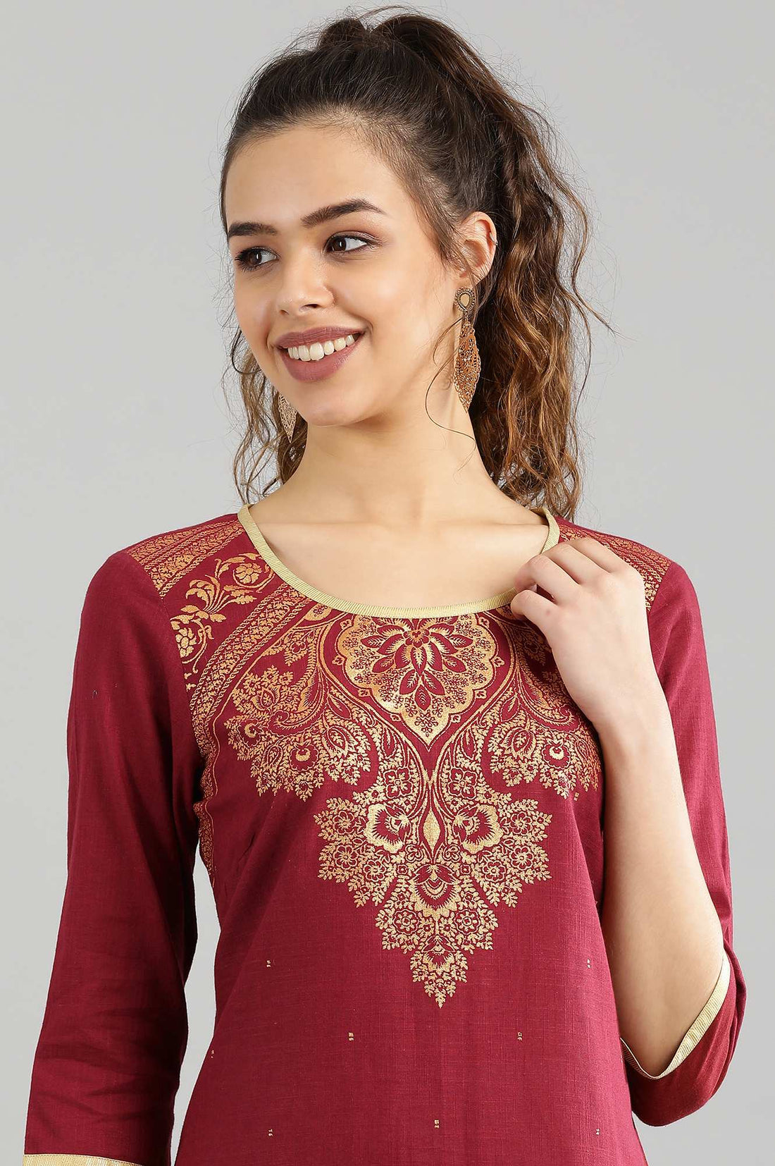 Maroon Straight kurta