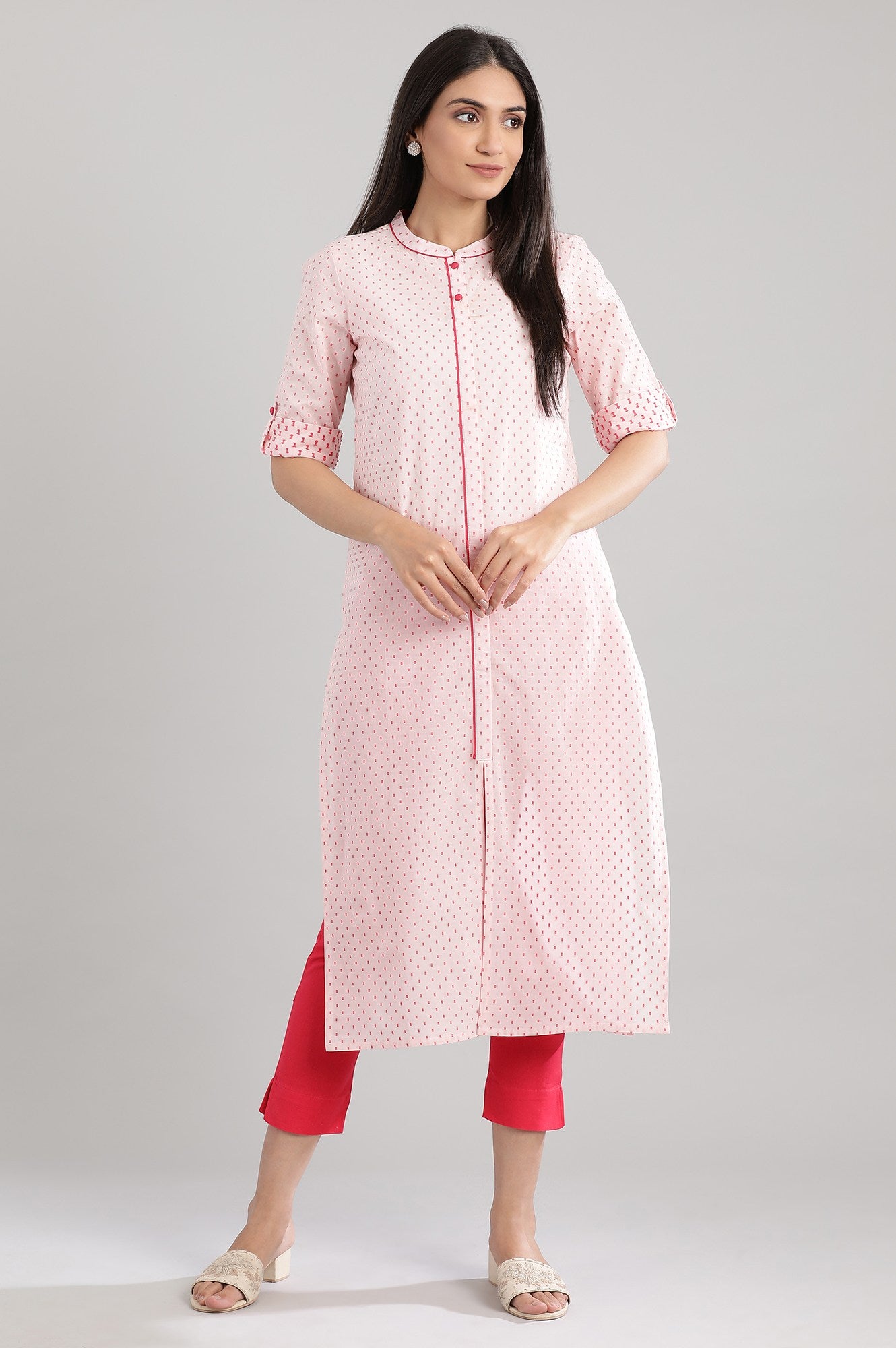 Pink Yarn-Dyed Mandarin kurta