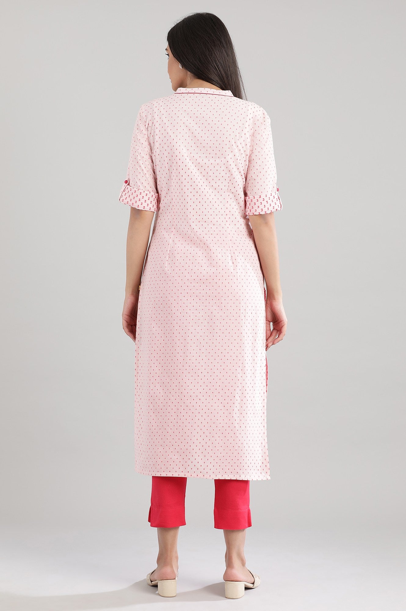 Pink Yarn-Dyed Mandarin kurta