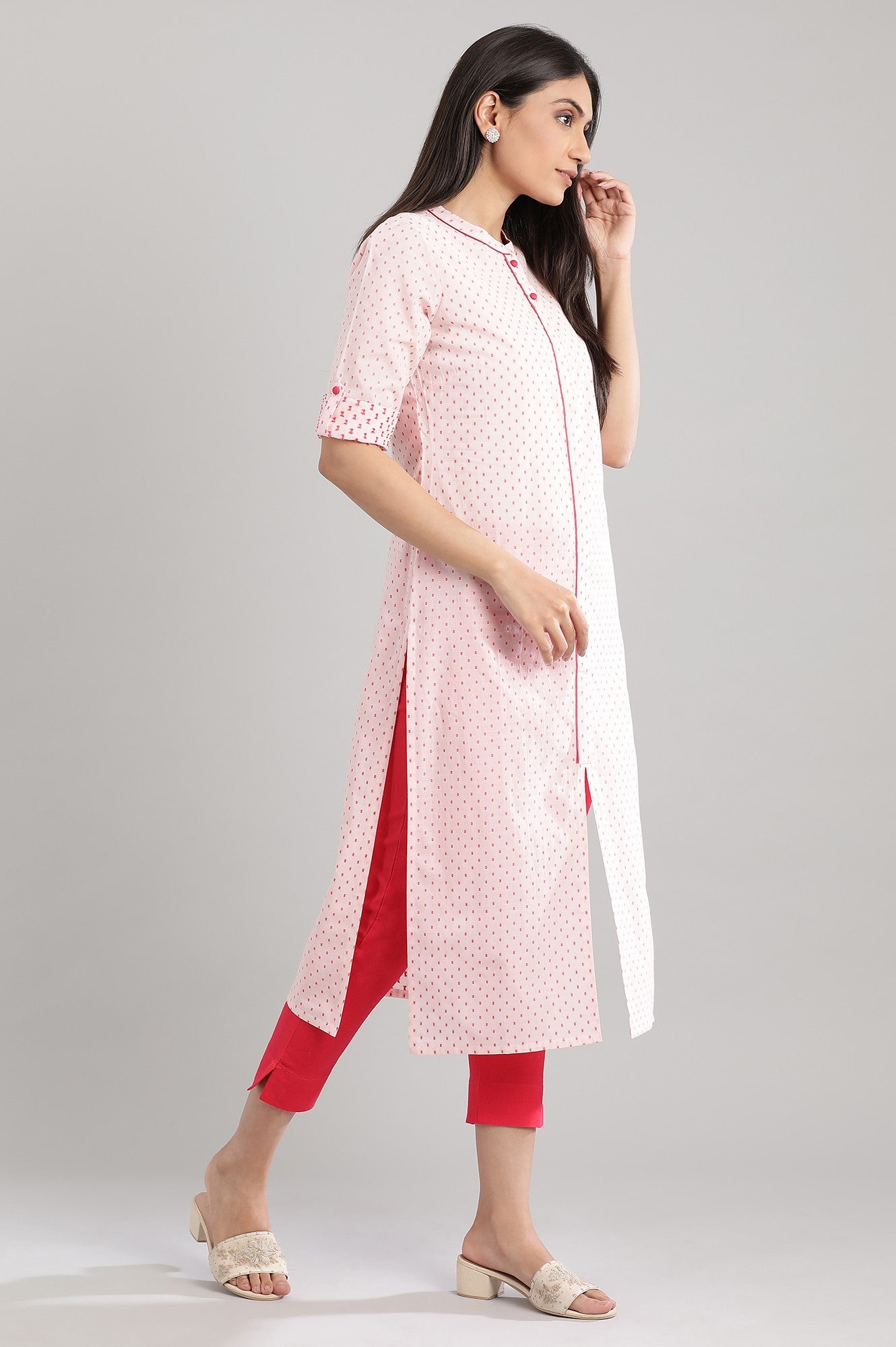 Pink Yarn-Dyed Mandarin kurta