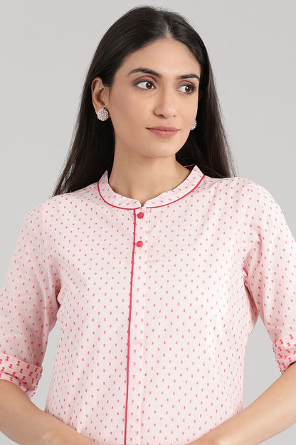 Pink Yarn-Dyed Mandarin kurta