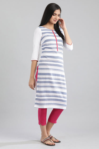 Blue Round Neck Yarn-Dyed kurta