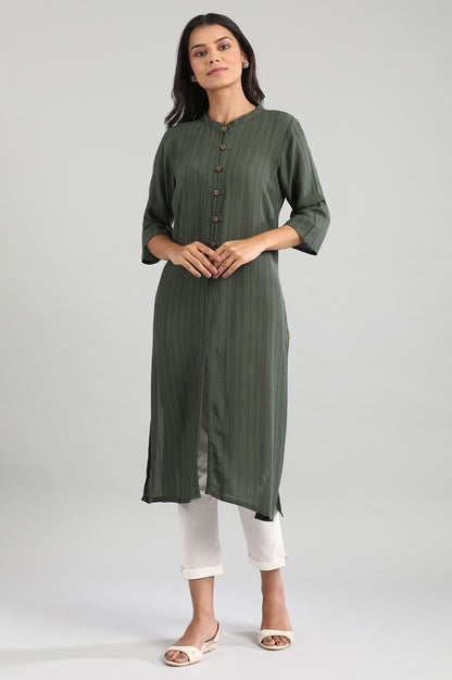 Green Mandarin Neck Yarn-Dyed kurta