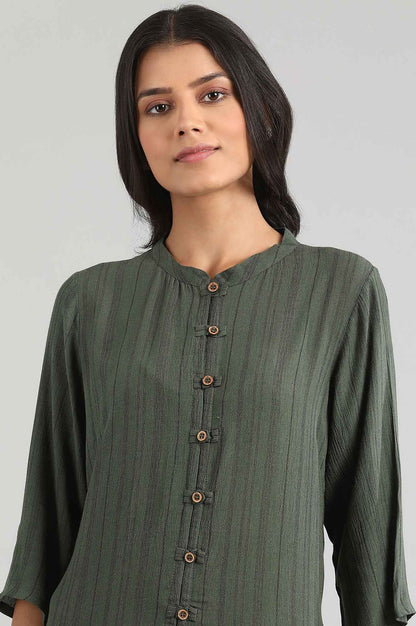 Green Mandarin Neck Yarn-Dyed kurta