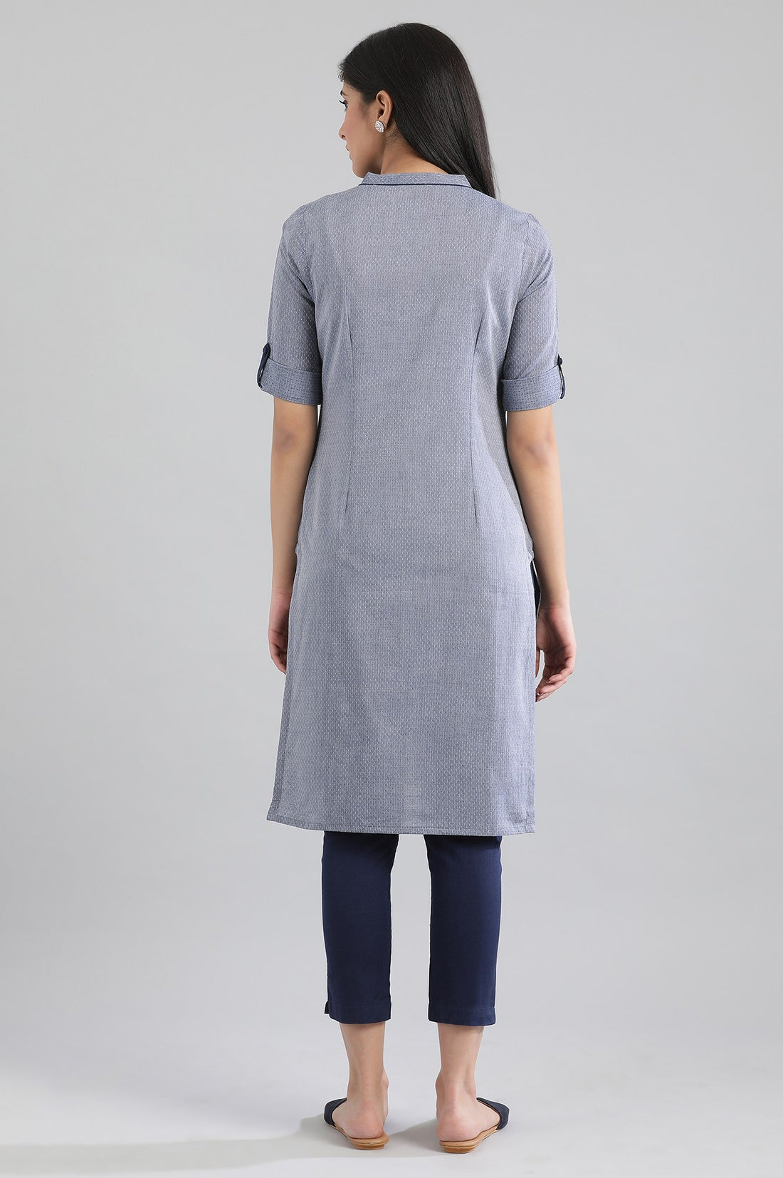 Blue Mandarin Neck Yarn-Dyed kurta