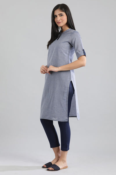 Blue Mandarin Neck Yarn-Dyed kurta