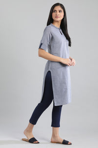 Blue Mandarin Neck Yarn-Dyed kurta