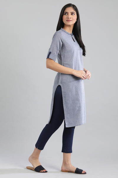 Blue Mandarin Neck Yarn-Dyed kurta