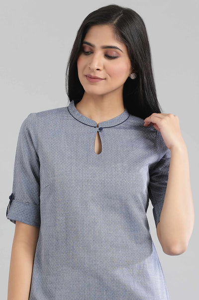 Blue Mandarin Neck Yarn-Dyed kurta