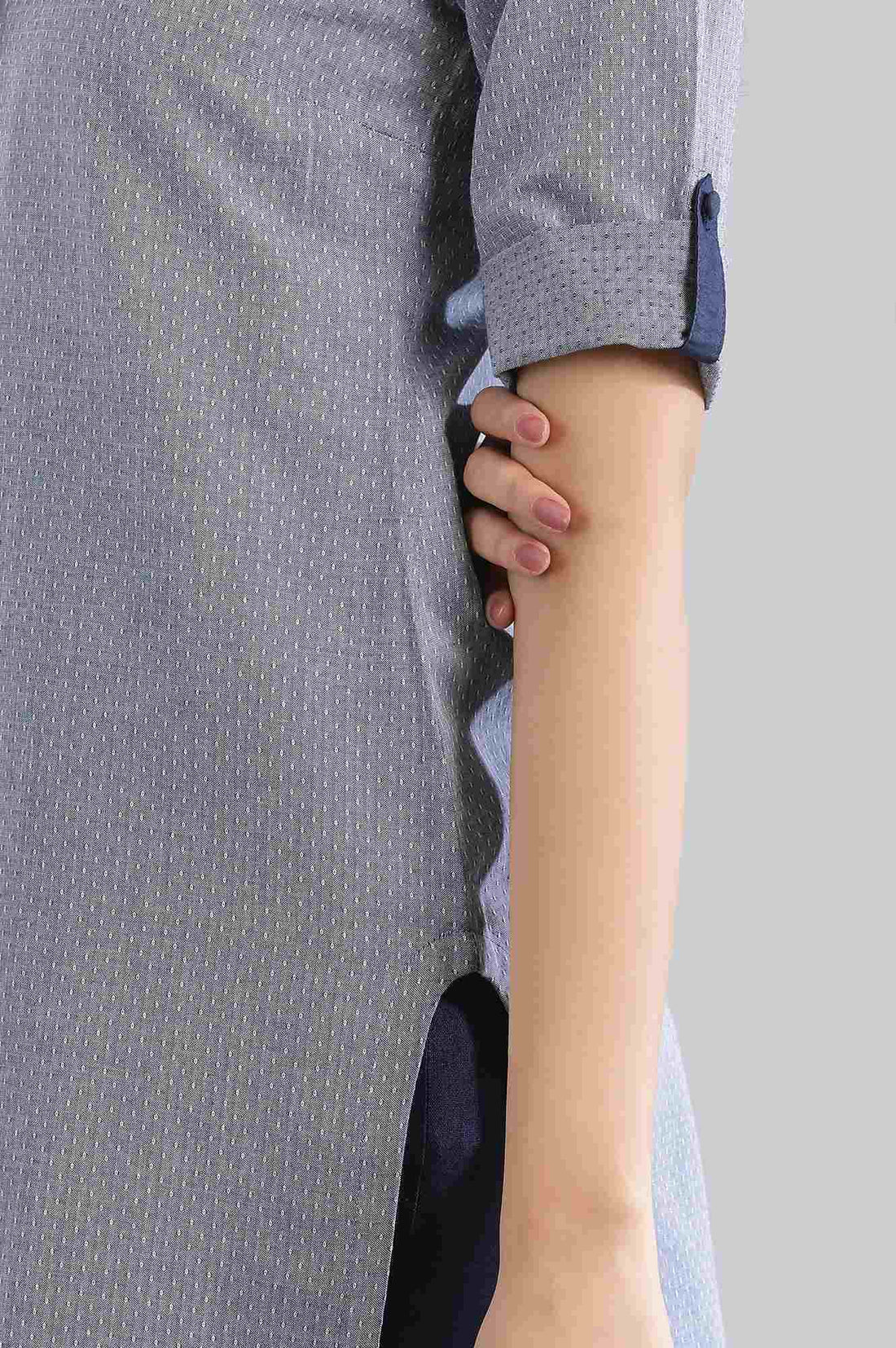 Blue Mandarin Neck Yarn-Dyed kurta