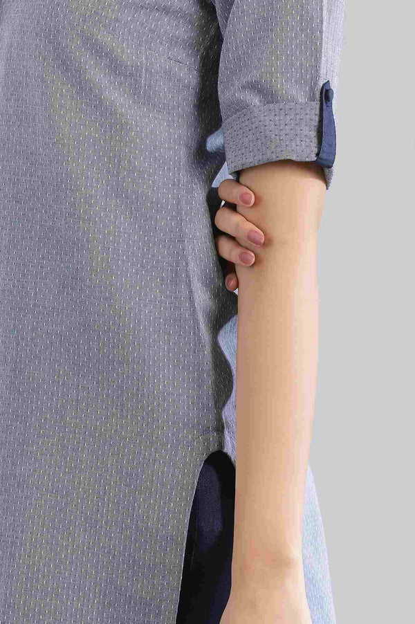 Blue Mandarin Neck Yarn-Dyed kurta