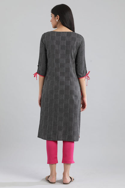 Black Round Neck Yarn-Dyed kurta