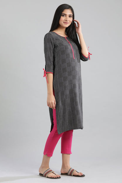 Black Round Neck Yarn-Dyed kurta