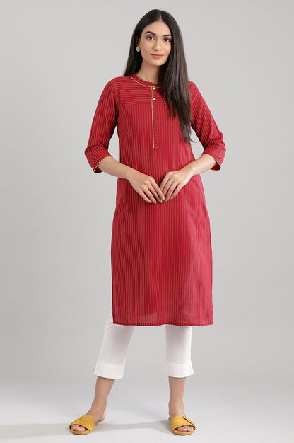 Maroon Mandarin Neck Yarn-Dyed kurta