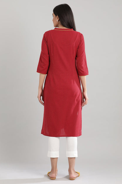 Maroon Mandarin Neck Yarn-Dyed kurta