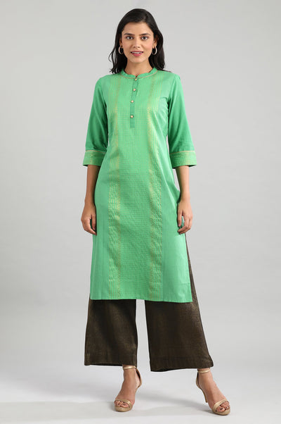 Green Mandarin Neck Printed kurta