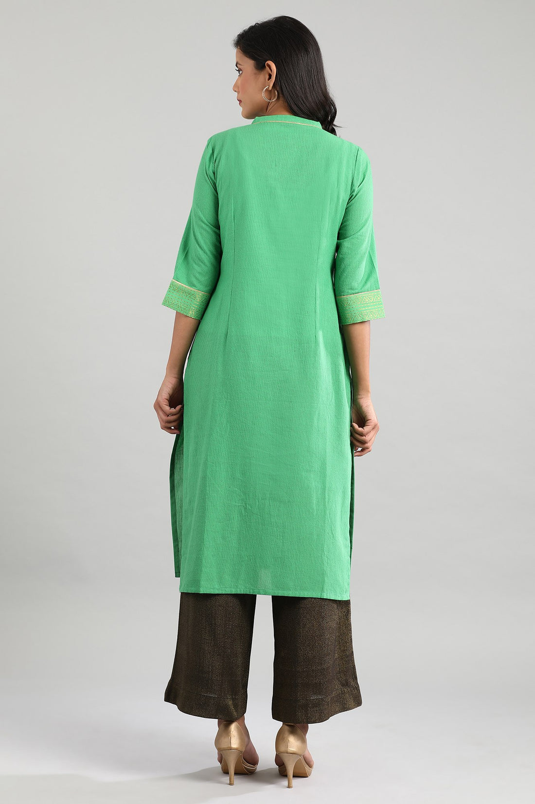 Green Mandarin Neck Printed kurta