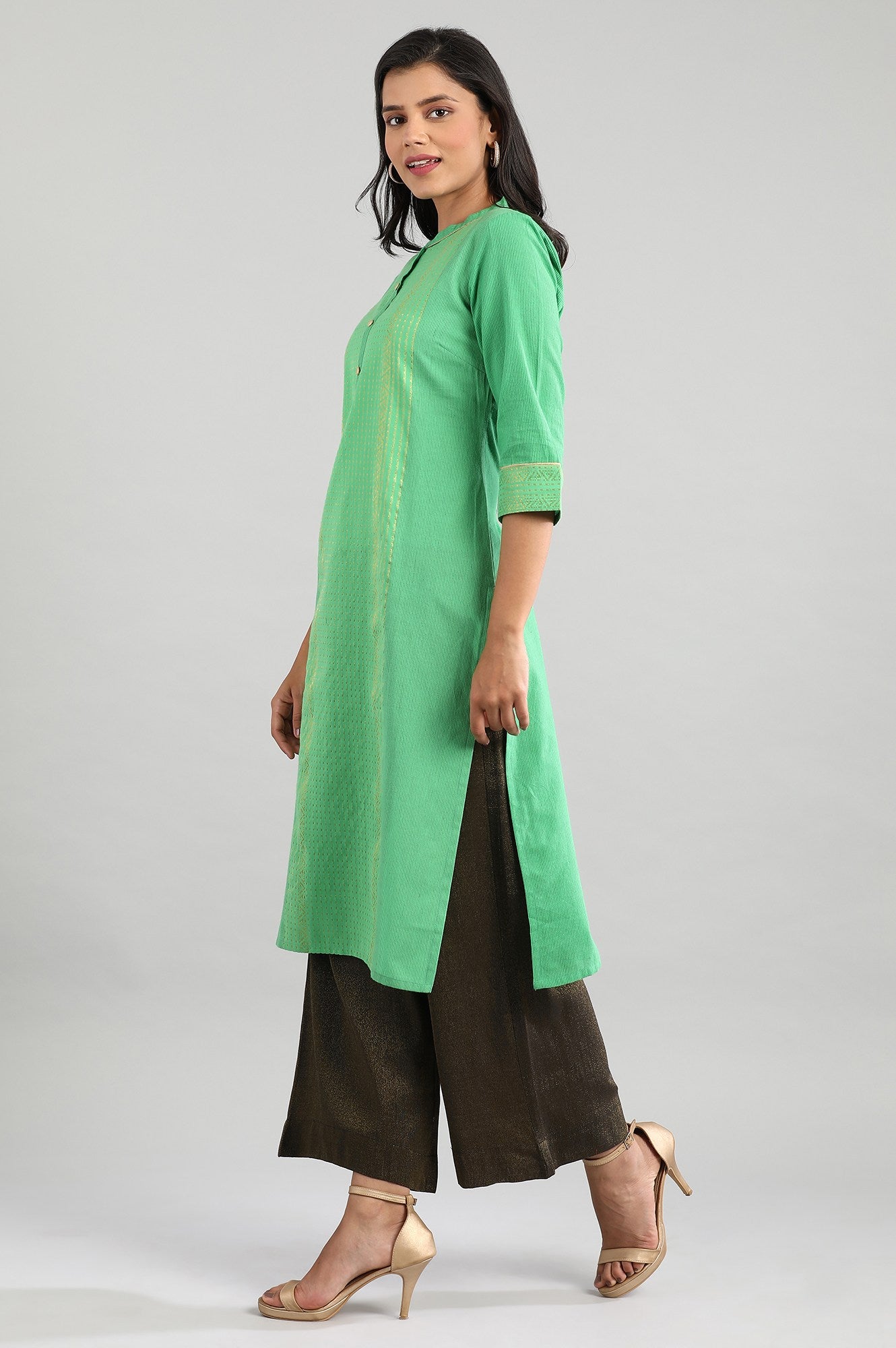 Green Mandarin Neck Printed kurta