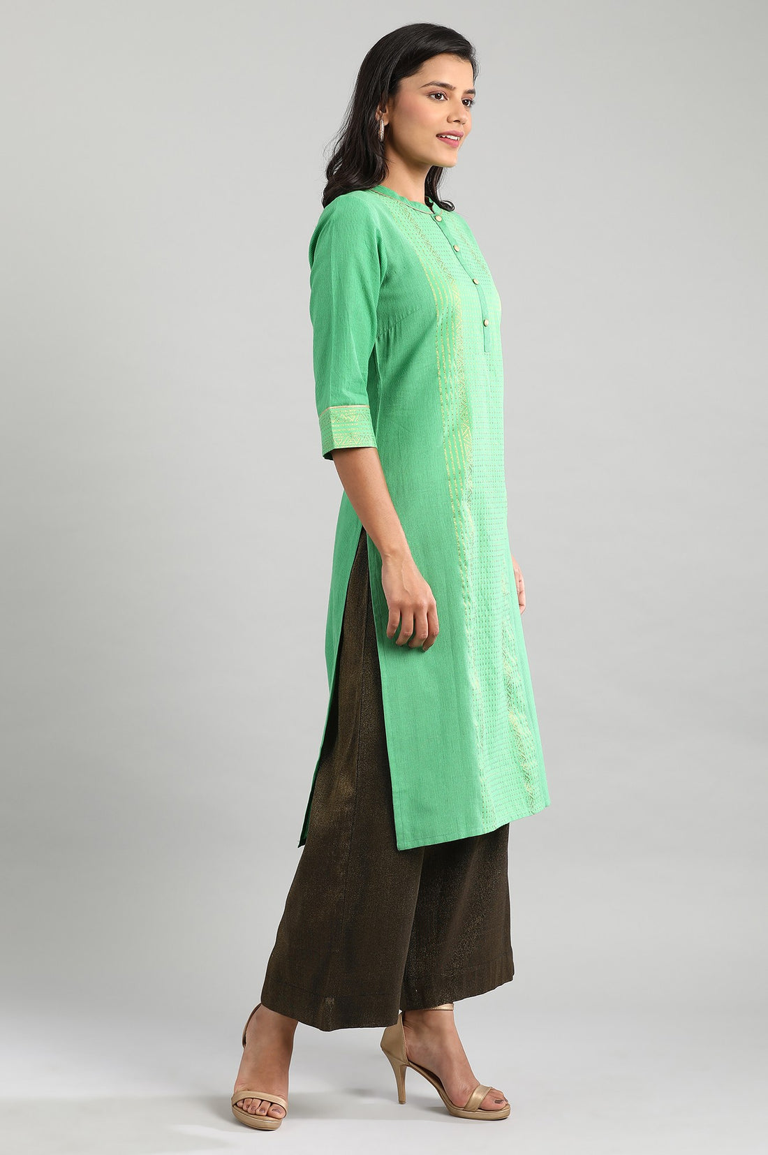 Green Mandarin Neck Printed kurta