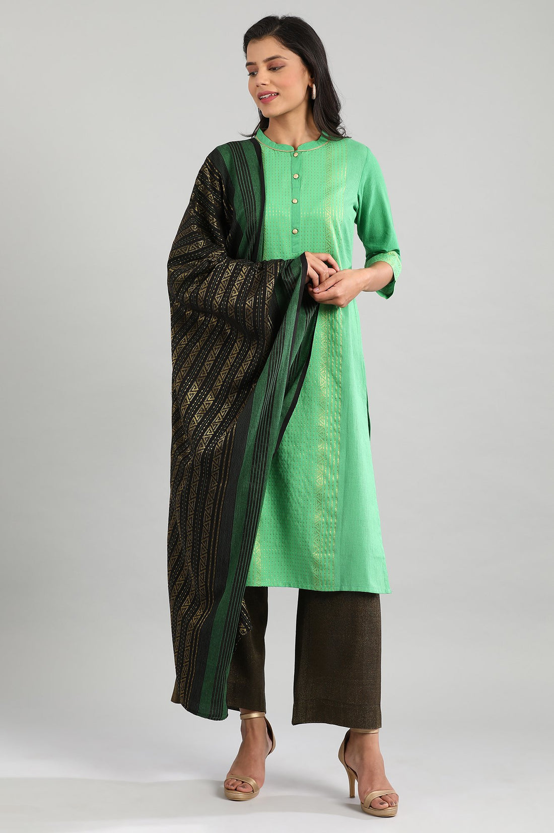 Green Mandarin Neck Printed kurta