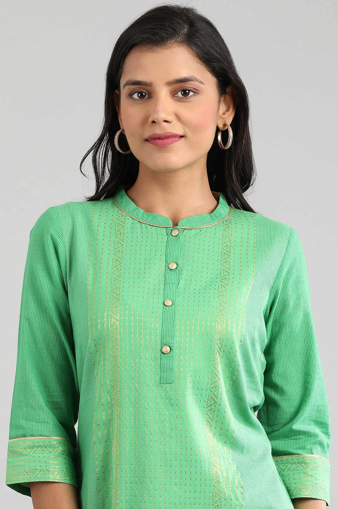 Green Mandarin Neck Printed kurta