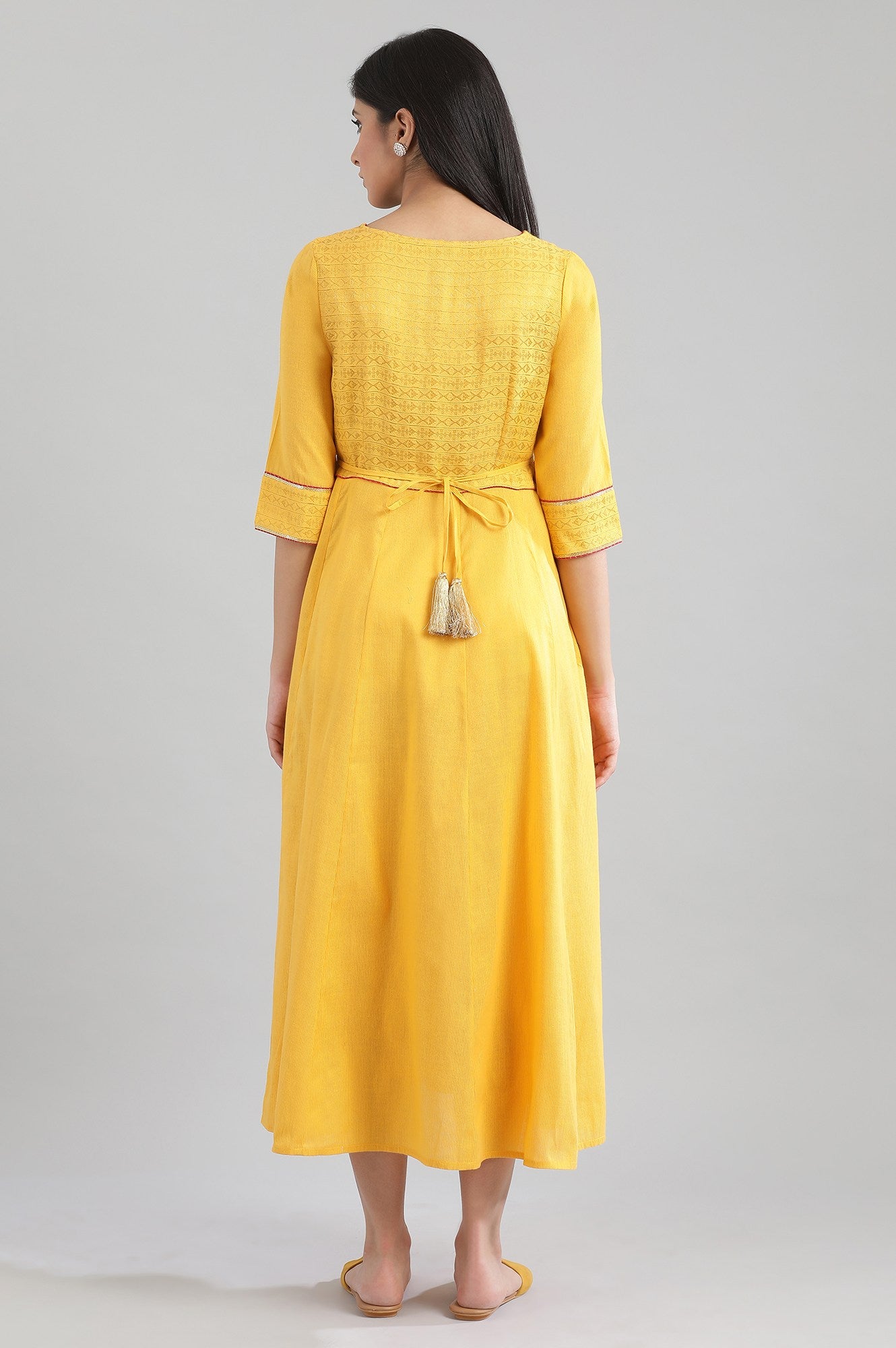 Yellow Round Neck Printed kurta