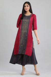 Pink Round Neck Yarn-Dyed kurta