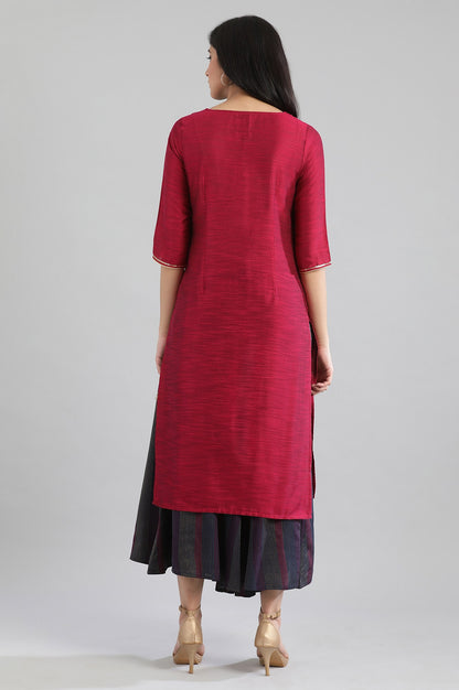 Pink Round Neck Yarn-Dyed kurta