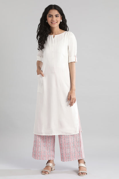 Off White Round Neck Yarn-Dyed kurta