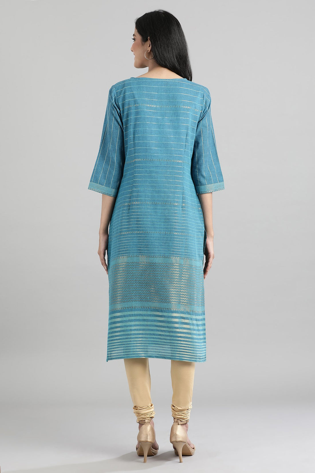 Blue Round Neck Printed kurta