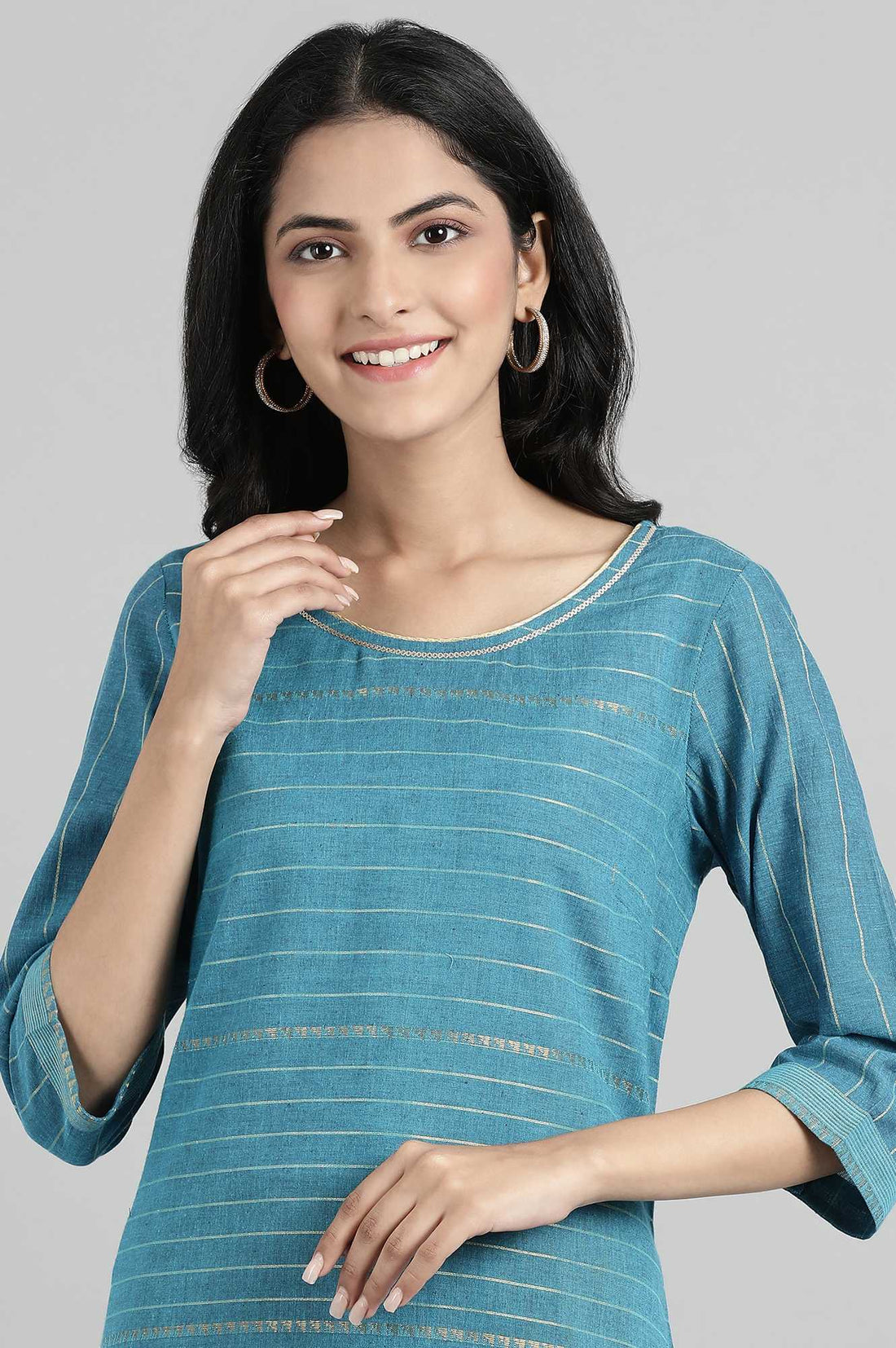 Blue Round Neck Printed kurta