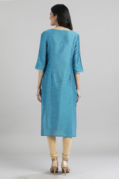 Blue Round Neck Yarn-Dyed kurta