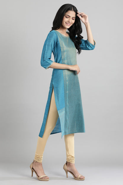 Blue Round Neck Yarn-Dyed kurta