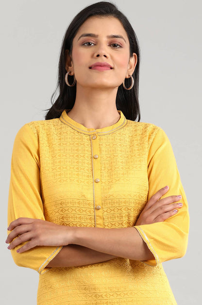 Yellow Collar Neck Yarn-Dyed kurta