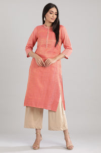 Peach Collar Neck Yarn-Dyed kurta