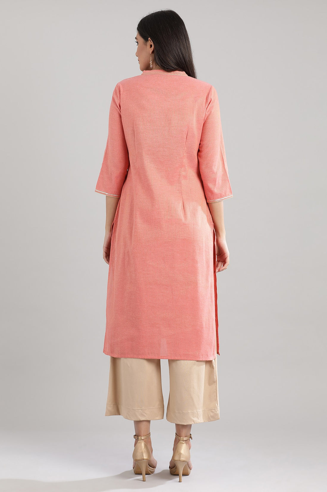 Peach Collar Neck Yarn-Dyed kurta