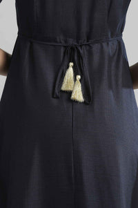 Blue Yarn-dyed Round Neck kurta
