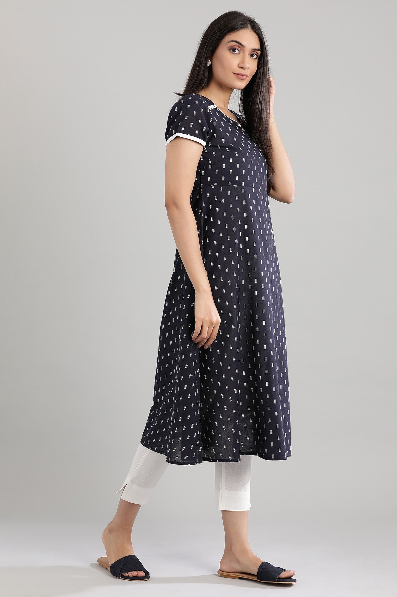 Navy Round Neck kurta