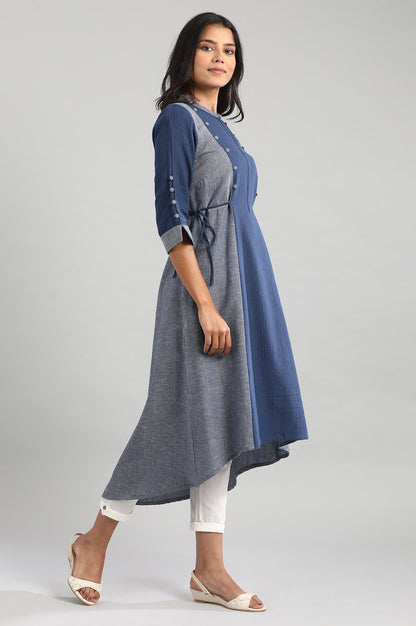 Navy Mandarin Neck Yarn-Dyed kurta